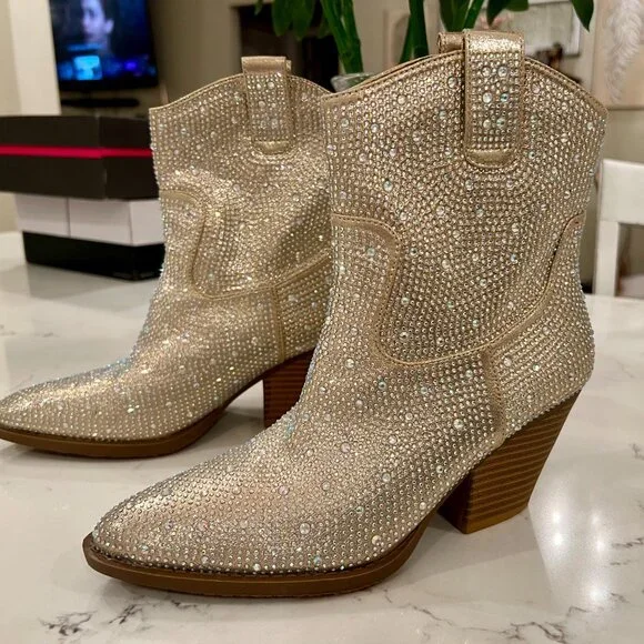 Forever River-01 Rhinestone Western Booties – Champagne – Size 8 - Never Worn - Picture 4 of 5